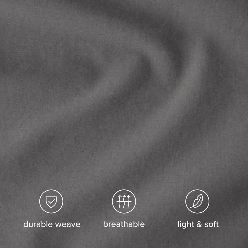 Bare Home 100% Organic Cotton Extra Long Duvet Cover Set - Crisp Percale Weave - Lightweight & Breathable - Cooling Duvet Cover Set (Twin/Twin XL, Grey) - Image 5
